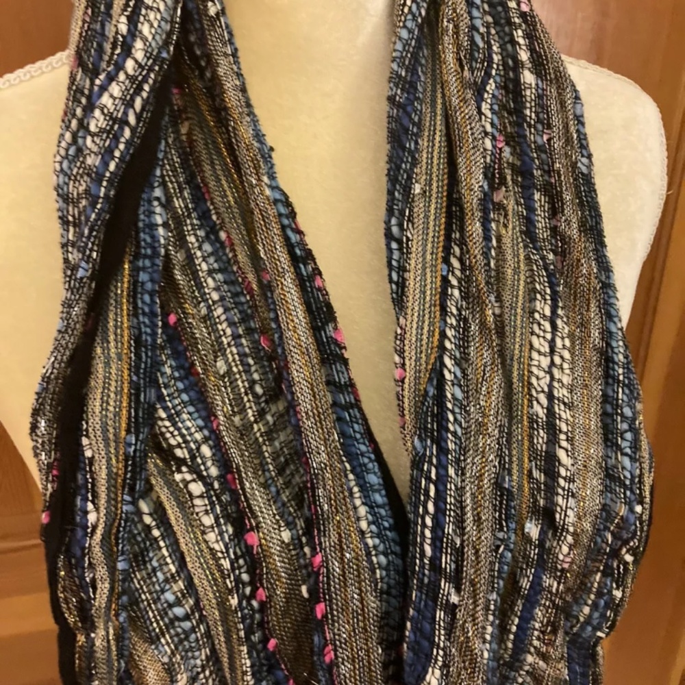 Chloe Multicolored Metallic Fringed Crochet Scarf